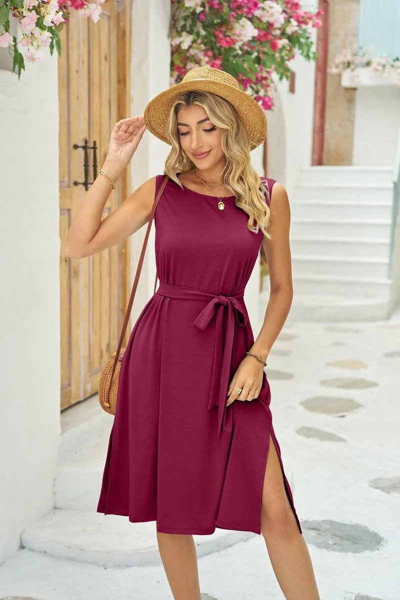NINEXIS - CWDSD4146_WAISTBAND POCKET SLIT LONG SUNDRESS: NAVY / (M) 1