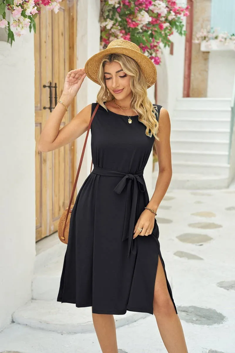 NINEXIS - CWDSD4146_WAISTBAND POCKET SLIT LONG SUNDRESS: NAVY / (M) 1
