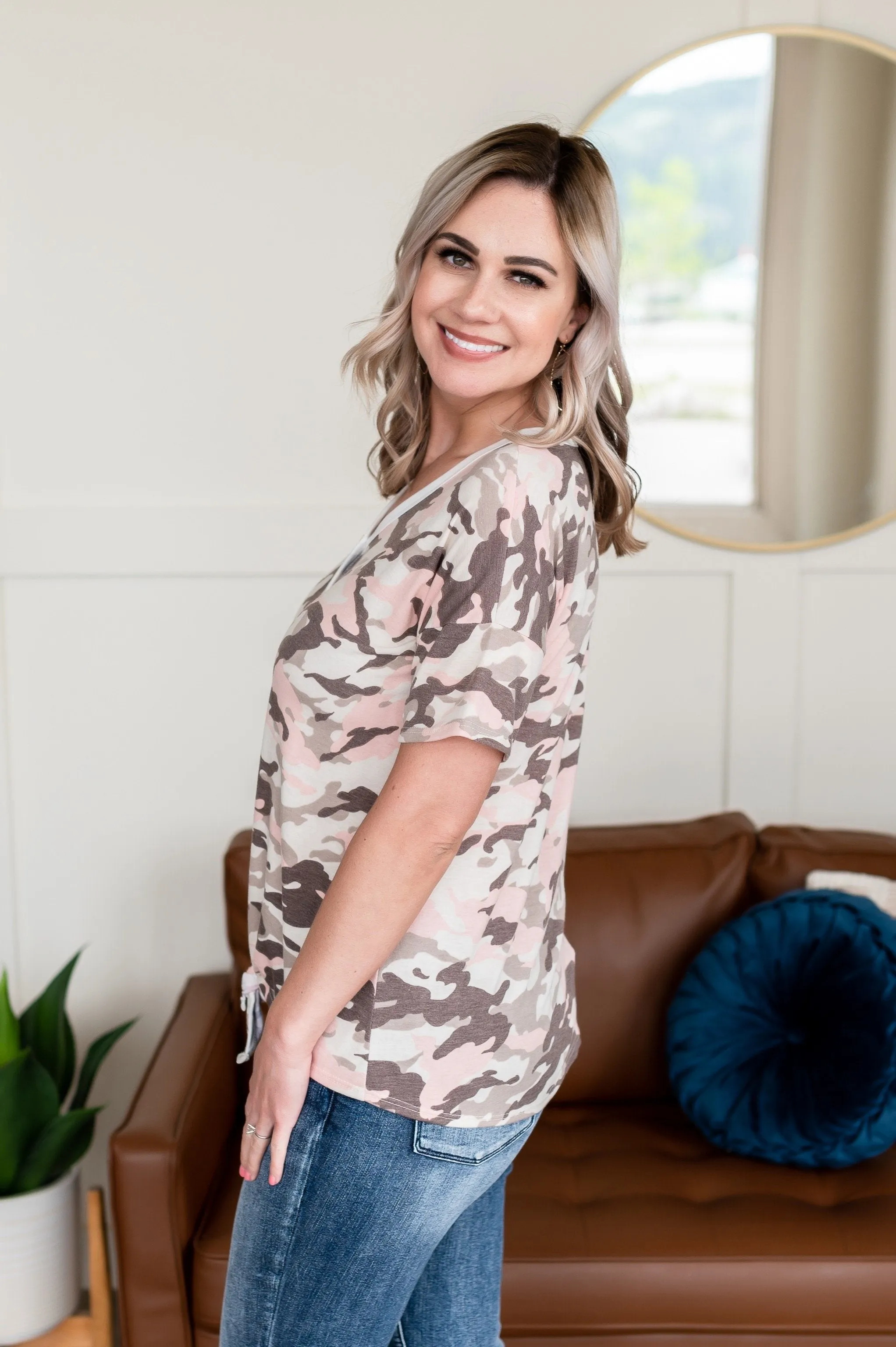 No Secrets Here Top In Coral Camoflauge