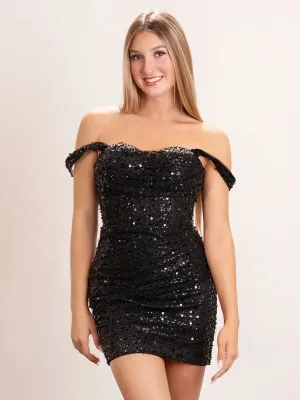 Nola | Beaded Short Off Shoulder Black Corset Short Homecoming Dress