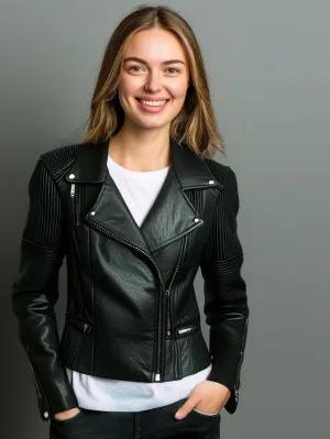 Notched Buttoned Moto Leather Jacket