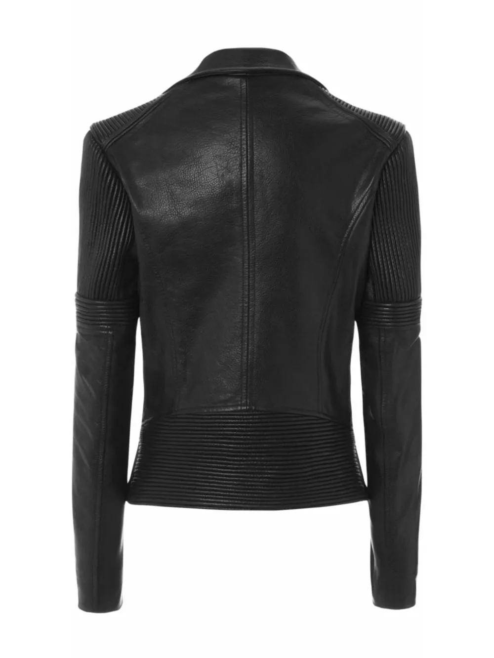 Notched Buttoned Moto Leather Jacket