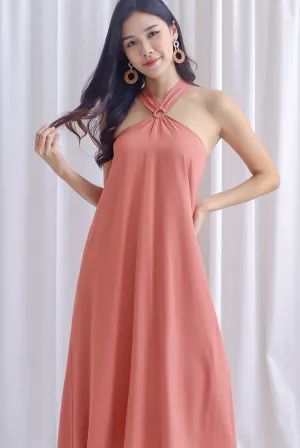 Ofelia Halter Loop Maxi Dress In Coral