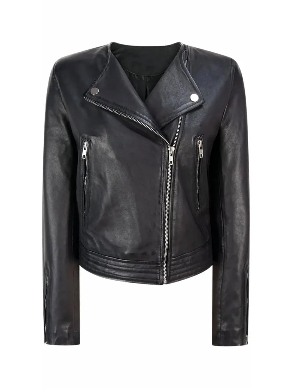 Off-Center Sleek Leather Moto Jacket