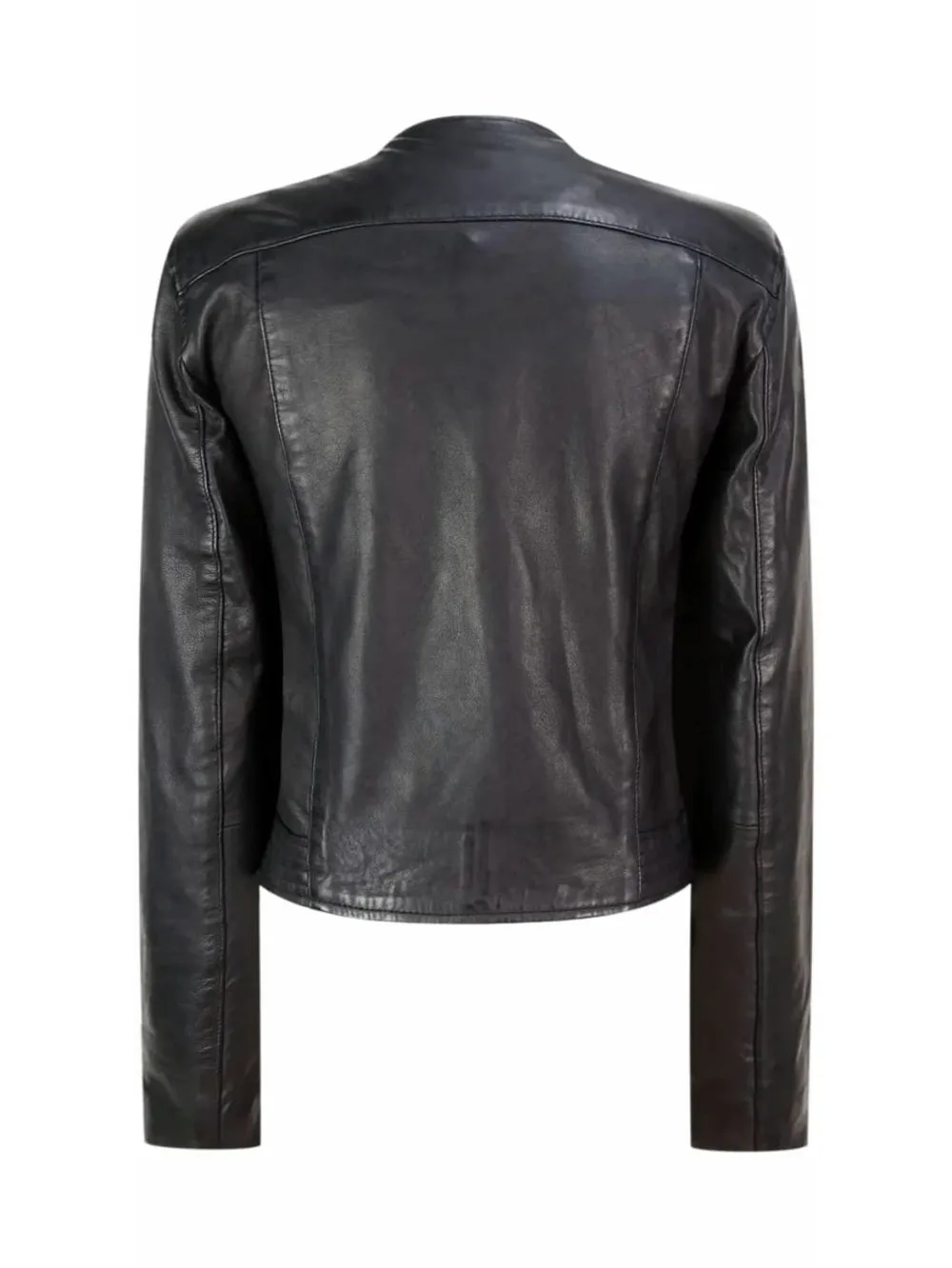 Off-Center Sleek Leather Moto Jacket