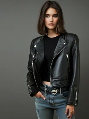 Off-Center Sleek Leather Moto Jacket