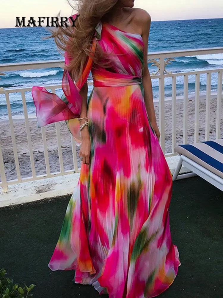 Off Shoulder Hollow Out Print Dress