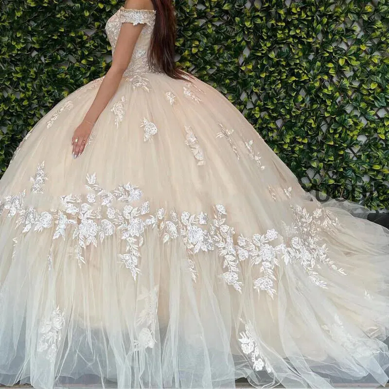 Off-Shoulder Quinceanera Dresses 15 Party Prom Sweetheart Tulle Cinderella Birthday Ball Gowns