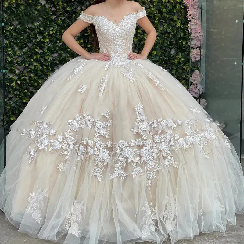 Off-Shoulder Quinceanera Dresses 15 Party Prom Sweetheart Tulle Cinderella Birthday Ball Gowns