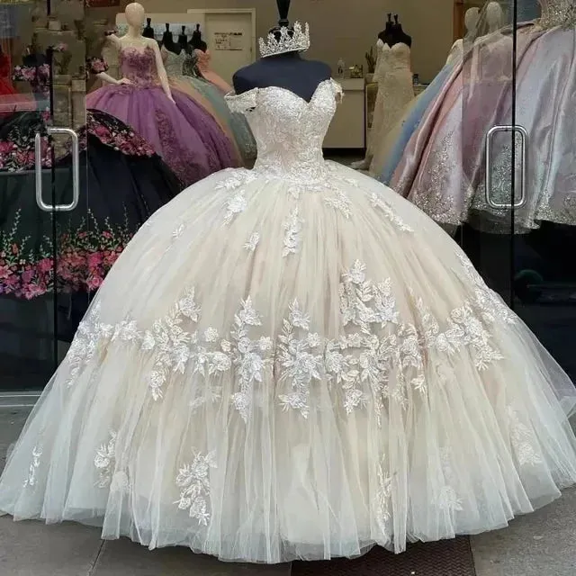 Off-Shoulder Quinceanera Dresses 15 Party Prom Sweetheart Tulle Cinderella Birthday Ball Gowns