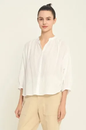 Off White Button Front Mandarin Collar Top