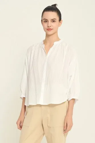 Off White Button Front Mandarin Collar Top
