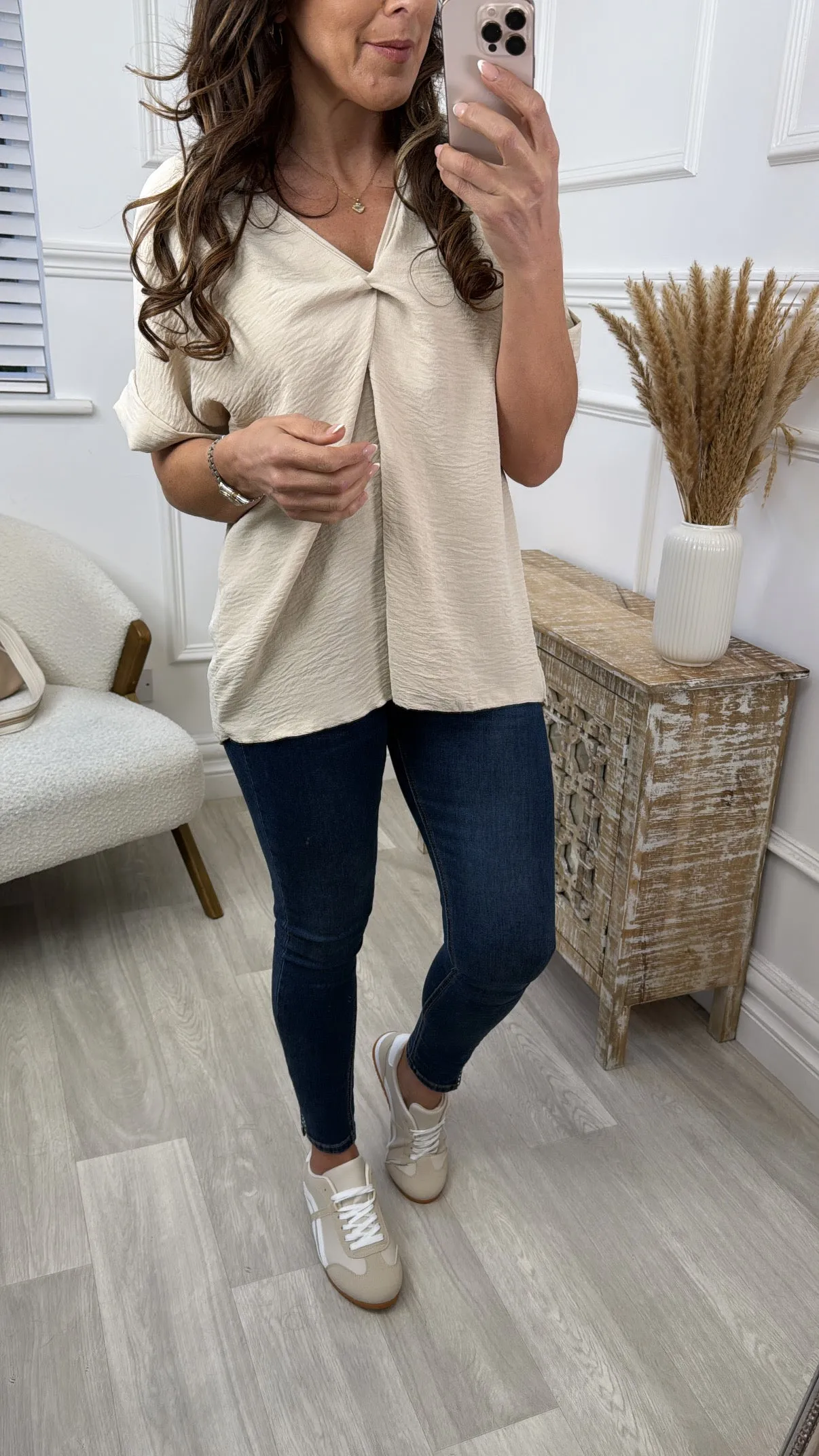 Orianna Beige Twist Front Blouse