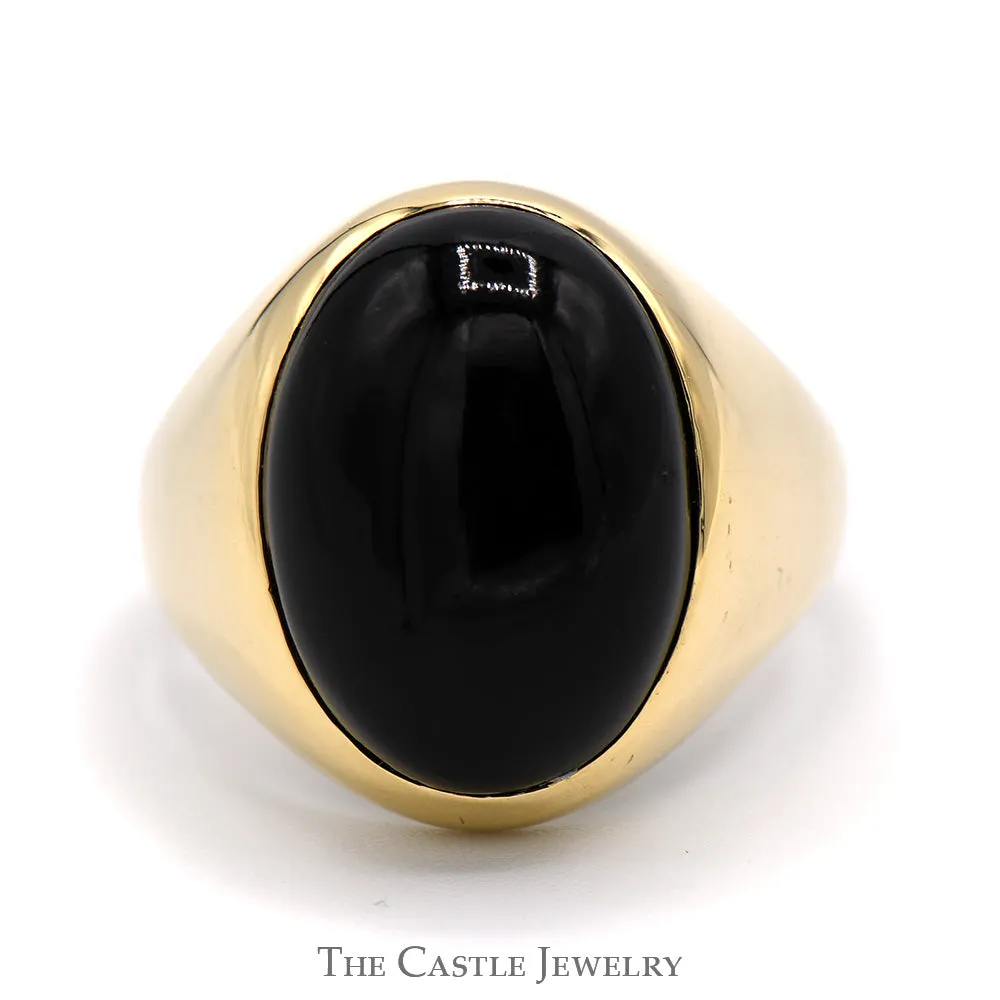 Oval Cabochon Black Onyx Dome Ring in 14k Yellow Gold