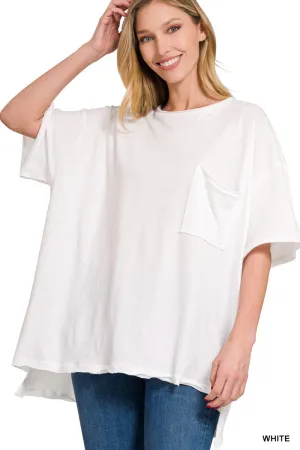 OVERSIZED FRONT POCKET RAW EDGE TOP