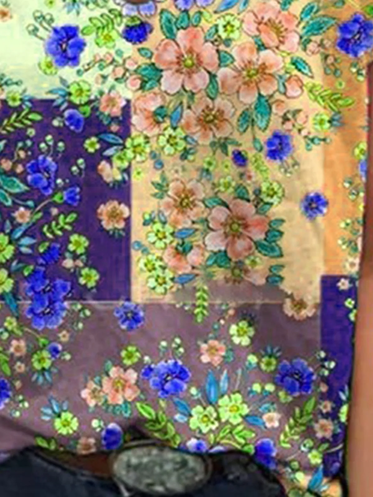 Patchwork Short Sleeve V Neck Shirts & Tops