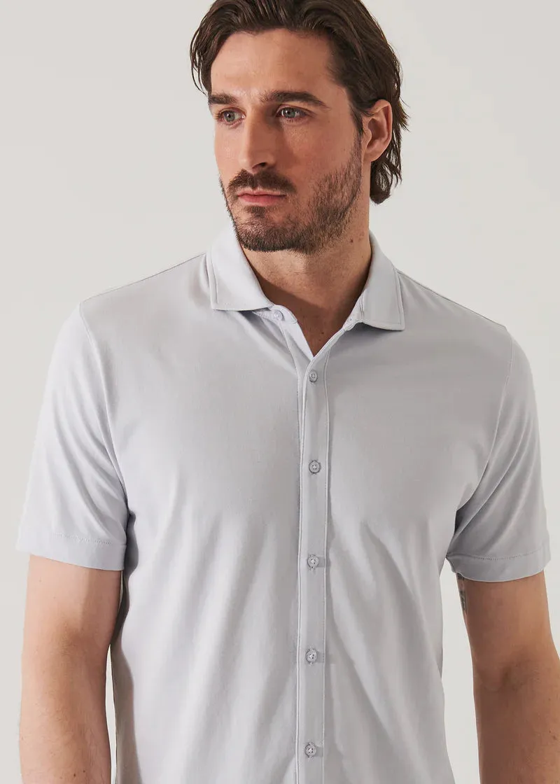 Patrick Assaraf Knit Front Shirt- Glacier