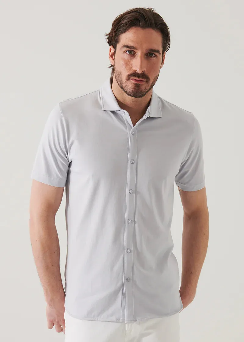 Patrick Assaraf Knit Front Shirt- Glacier