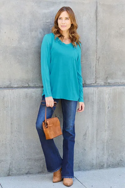 Paulette Basic Bae Full Size V-Neck Long Sleeve Top