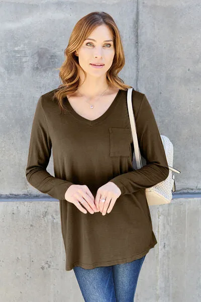 Paulette Basic Bae Full Size V-Neck Long Sleeve Top