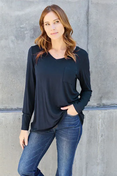 Paulette Basic Bae Full Size V-Neck Long Sleeve Top