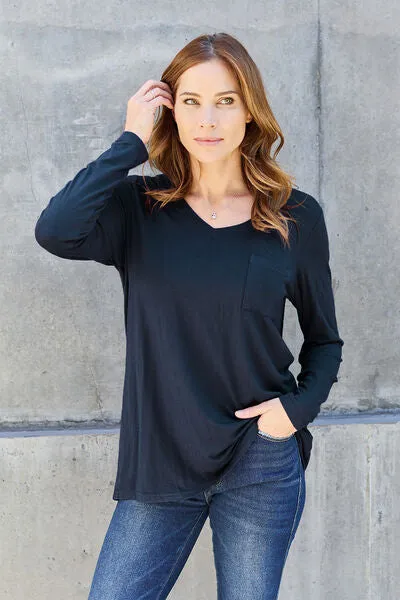 Paulette Basic Bae Full Size V-Neck Long Sleeve Top