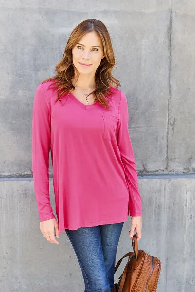 Paulette Basic Bae Full Size V-Neck Long Sleeve Top