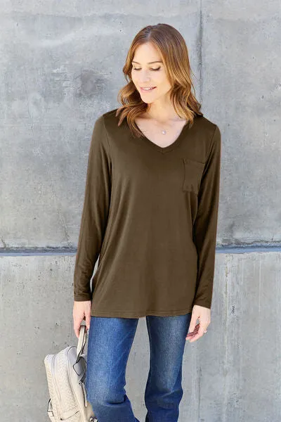 Paulette Basic Bae Full Size V-Neck Long Sleeve Top