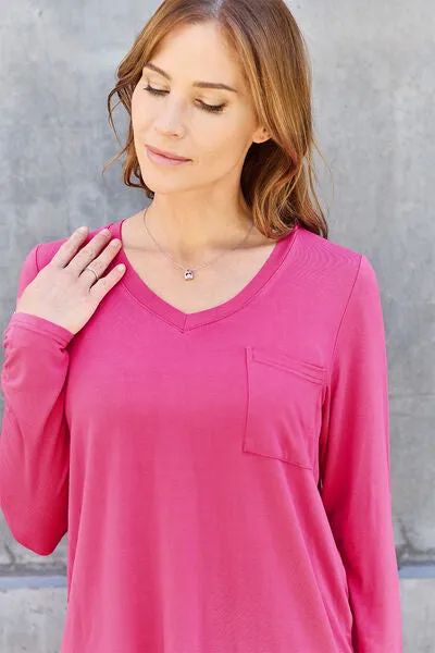 Paulette Basic Bae Full Size V-Neck Long Sleeve Top