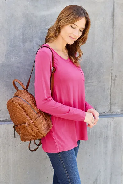 Paulette Basic Bae Full Size V-Neck Long Sleeve Top