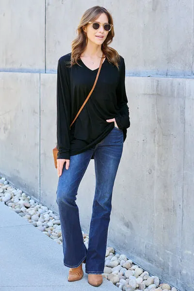 Paulette Basic Bae Full Size V-Neck Long Sleeve Top