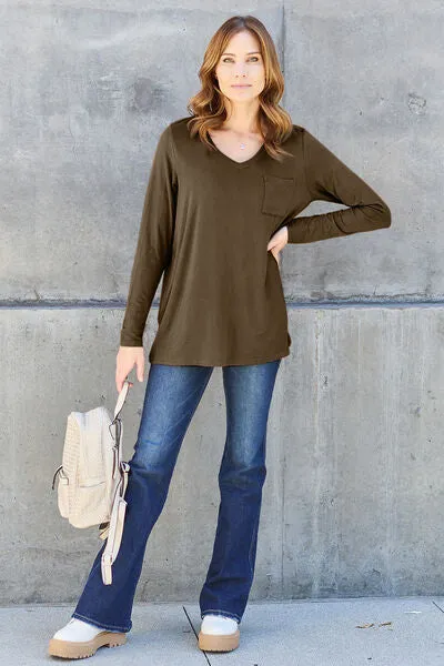 Paulette Basic Bae Full Size V-Neck Long Sleeve Top
