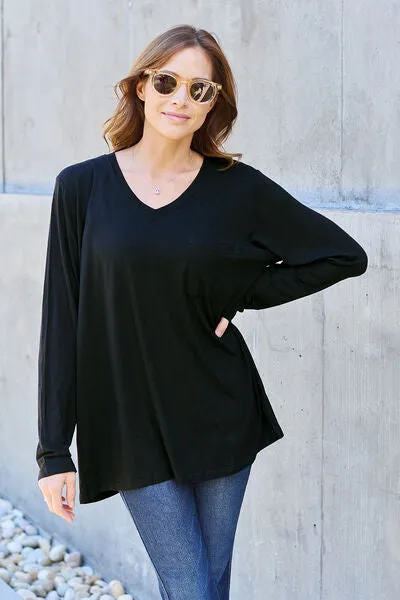 Paulette Basic Bae Full Size V-Neck Long Sleeve Top