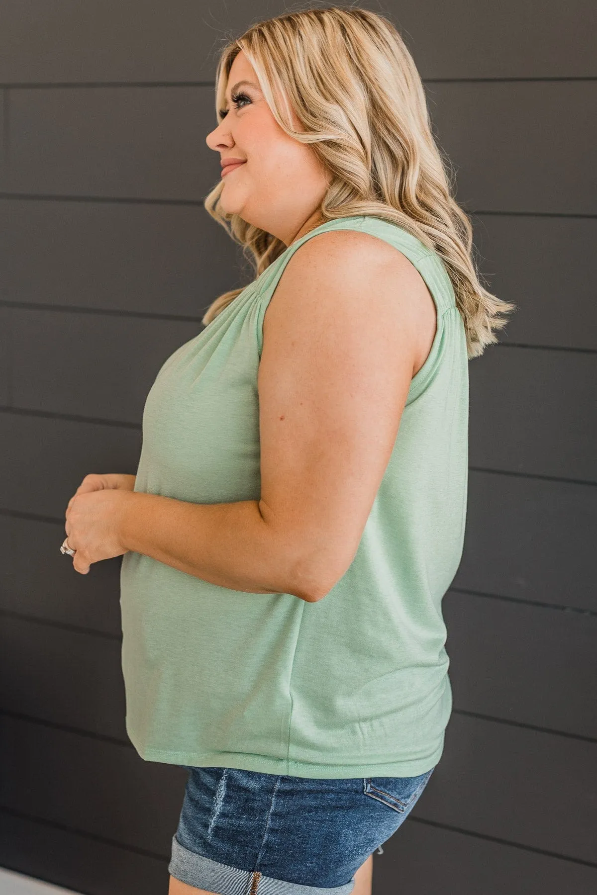 Pay Close Attention V-Neck Tank Top- Mint