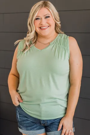 Pay Close Attention V-Neck Tank Top- Mint