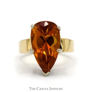 Pear Cut Citrine Ring with Polished Sides in 14k Yellow Gold