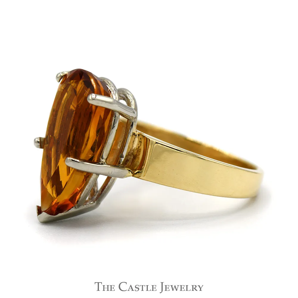 Pear Cut Citrine Ring with Polished Sides in 14k Yellow Gold