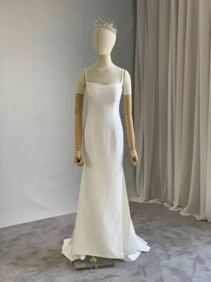 Pearl Detailing Crepe Sheath Wedding Dress with Slit | Perla