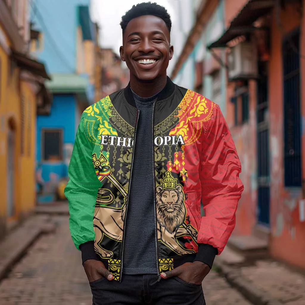 Personalised Afro Ethiopia Bomber Jacket Lion Of Judah - African Pattern LT15