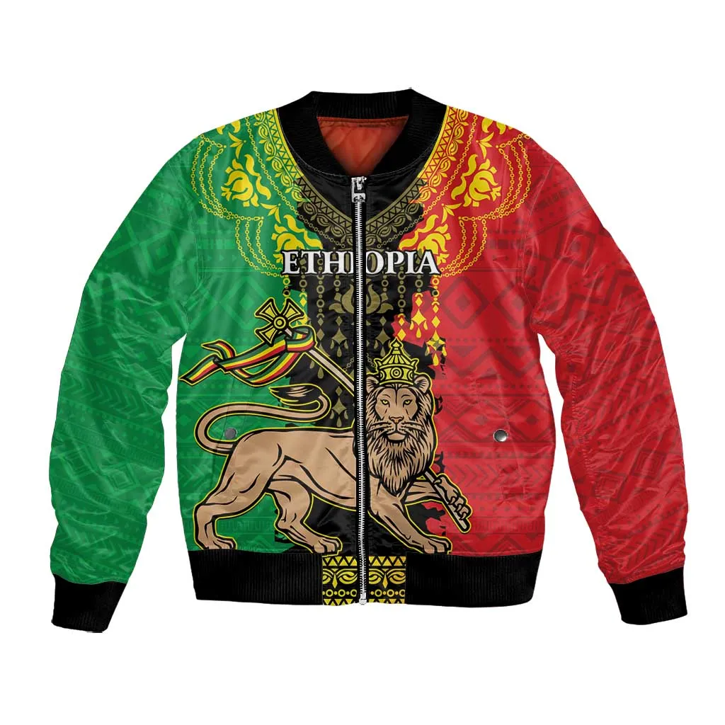 Personalised Afro Ethiopia Bomber Jacket Lion Of Judah - African Pattern LT15