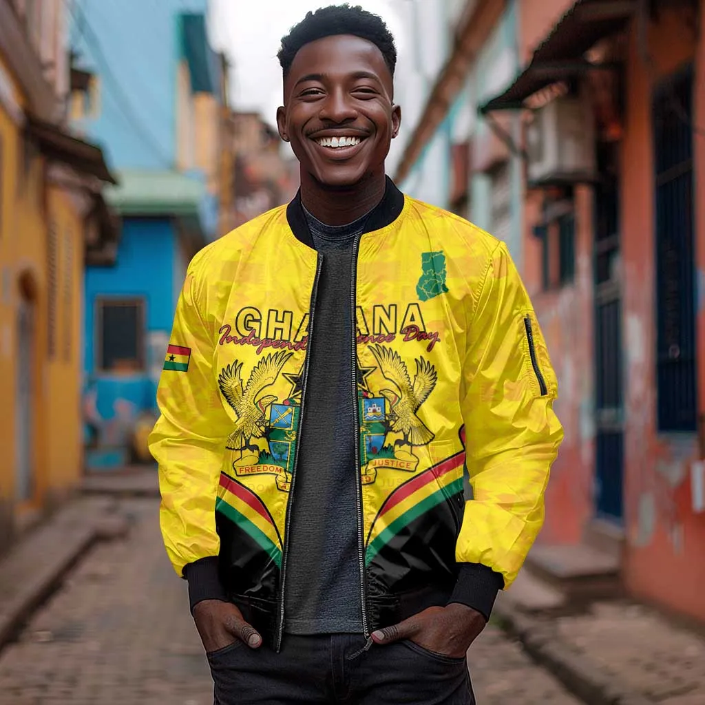 Personalised Afro Ghana Sleeve Zip Bomber Jacket 68th Anniversary Independence LT15