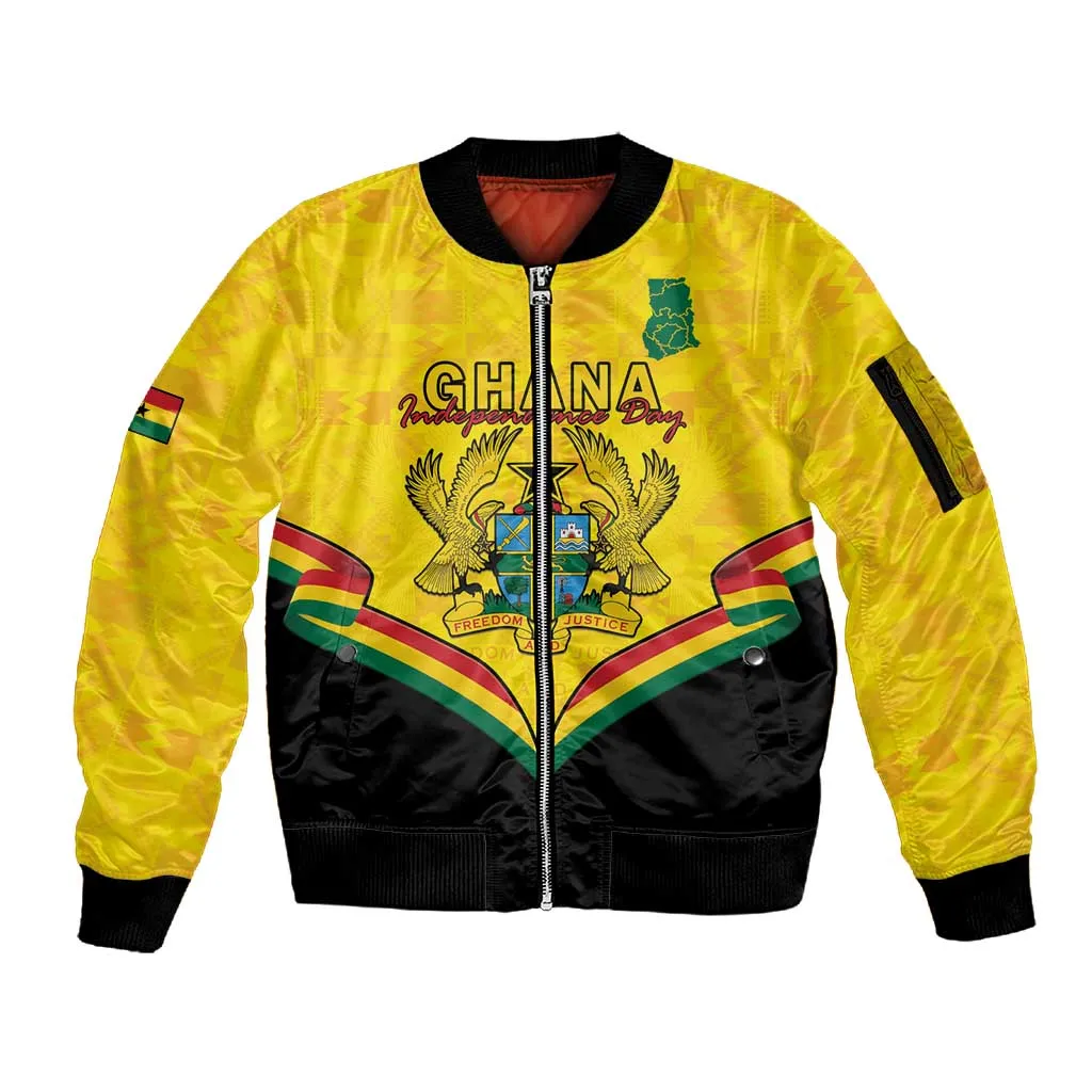 Personalised Afro Ghana Sleeve Zip Bomber Jacket 68th Anniversary Independence LT15
