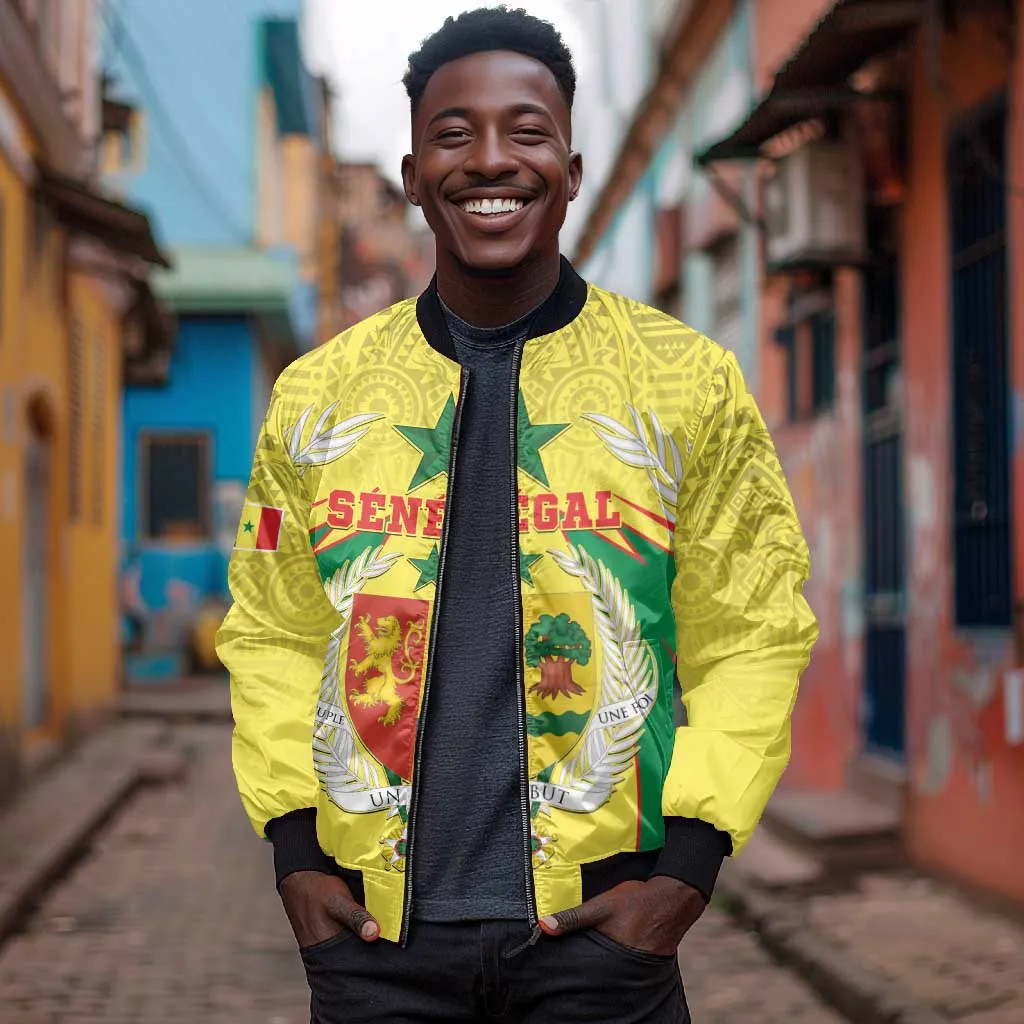 Personalised Afro Senegal Bomber Jacket Coat Of Arms Mix African Pattern LT15