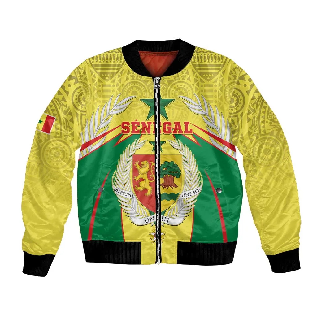Personalised Afro Senegal Bomber Jacket Coat Of Arms Mix African Pattern LT15