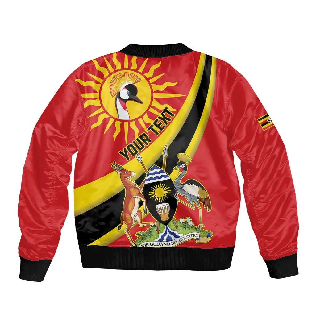 Personalised Afro Uganda Bomber Jacket Black Crowned Crane With Coat Of Arms LT15