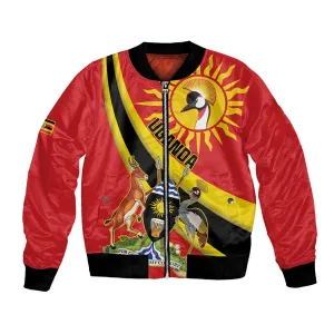 Personalised Afro Uganda Bomber Jacket Black Crowned Crane With Coat Of Arms LT15