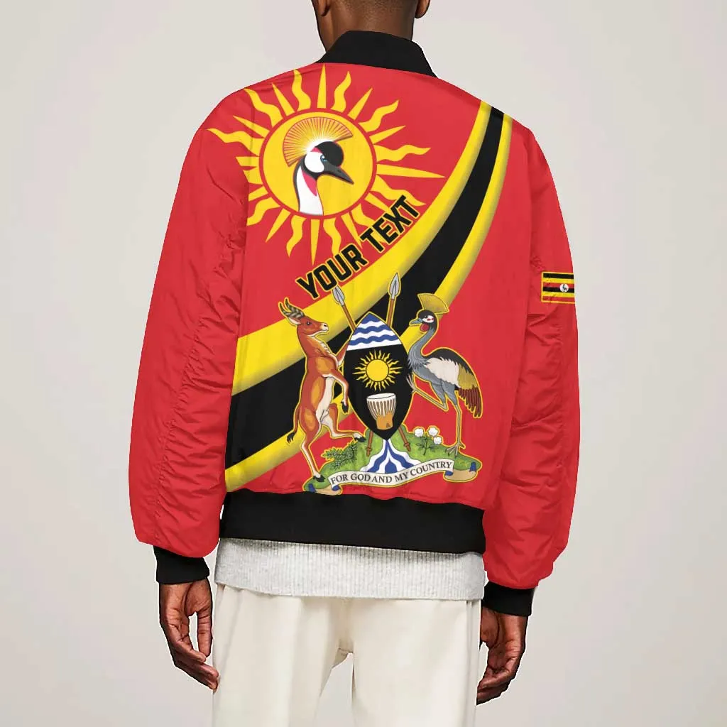 Personalised Afro Uganda Bomber Jacket Black Crowned Crane With Coat Of Arms LT15