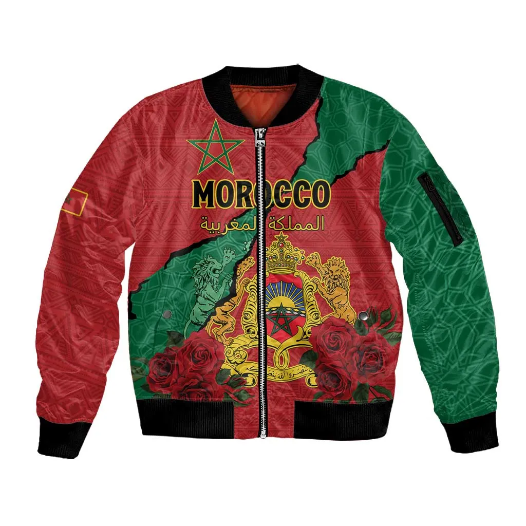 Personalised Morocco Sleeve Zip Bomber Jacket Coat Of Arms - Islamic Mix African Patterns LT15