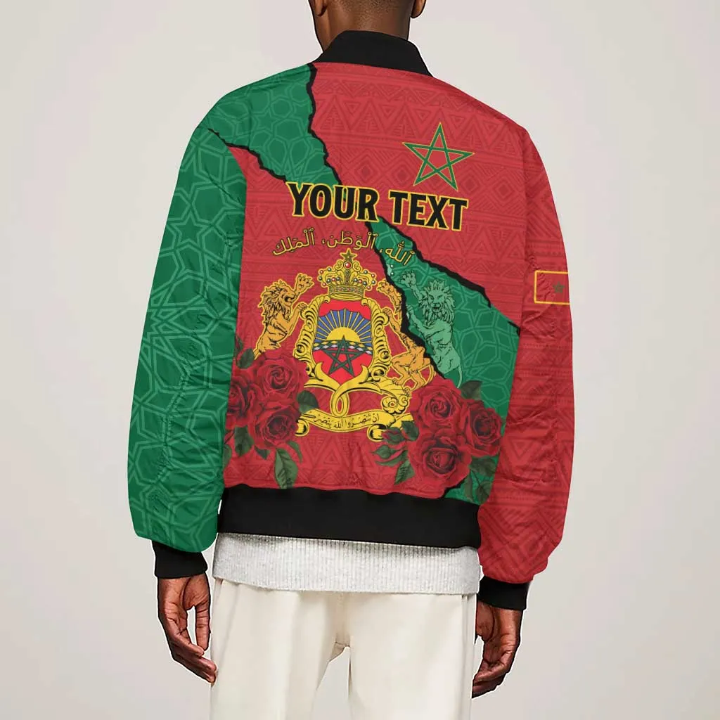 Personalised Morocco Sleeve Zip Bomber Jacket Coat Of Arms - Islamic Mix African Patterns LT15