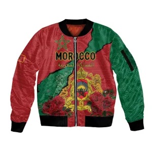 Personalised Morocco Sleeve Zip Bomber Jacket Coat Of Arms - Islamic Mix African Patterns LT15